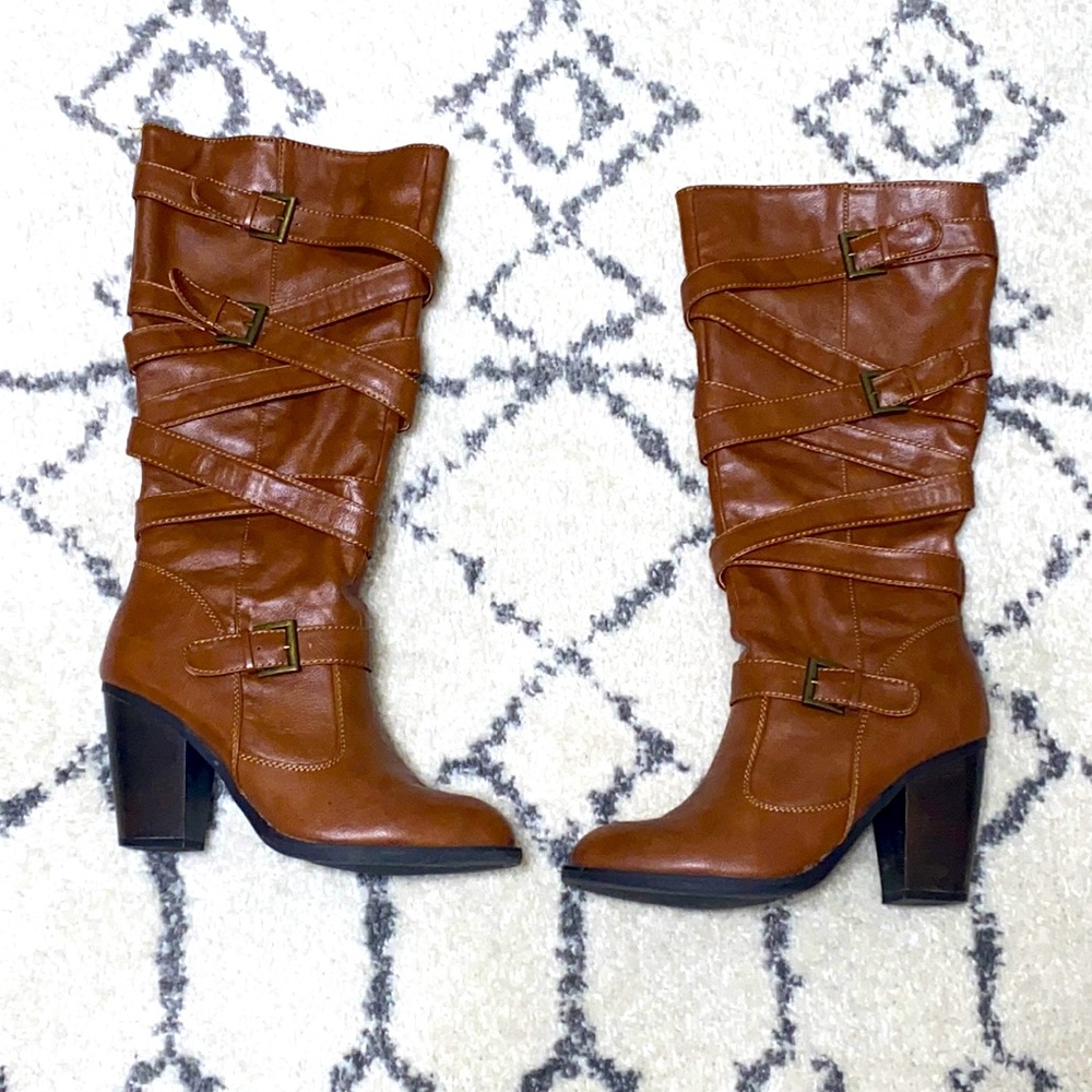 Just Fab Cognac Heeled Boots
